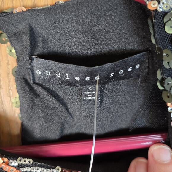 Endless Rose Black Sequin Floral Party Top Small - Picture 12 of 13